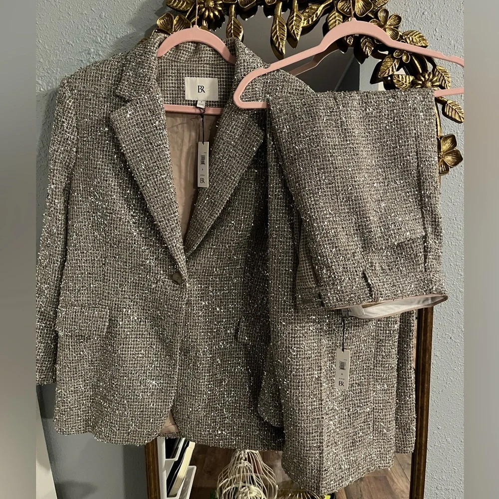 Banana Republic Coleta Tinsel Tweed Blazer and Wide Leg Pants - Size 8